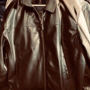 VINTAGE BOMBER  LEATHER JACKET DARK BROWN US POLO XL